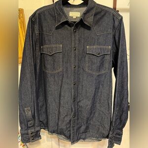 Tecovas Dark Denim Button-Up Shirt with black pearl snaps